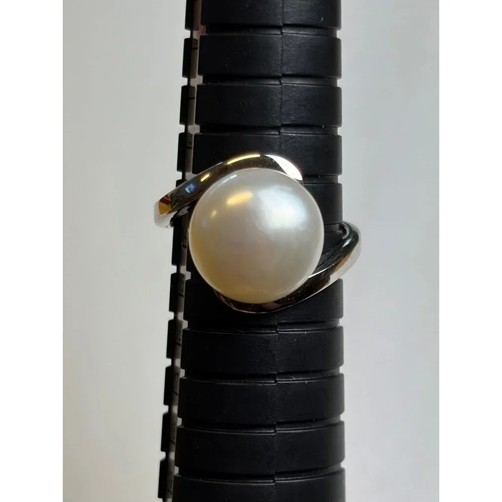 Vintage Pearl Ring 6.5 Silver 925 Bypass Solitaire Minimalist Elegant Jewelry